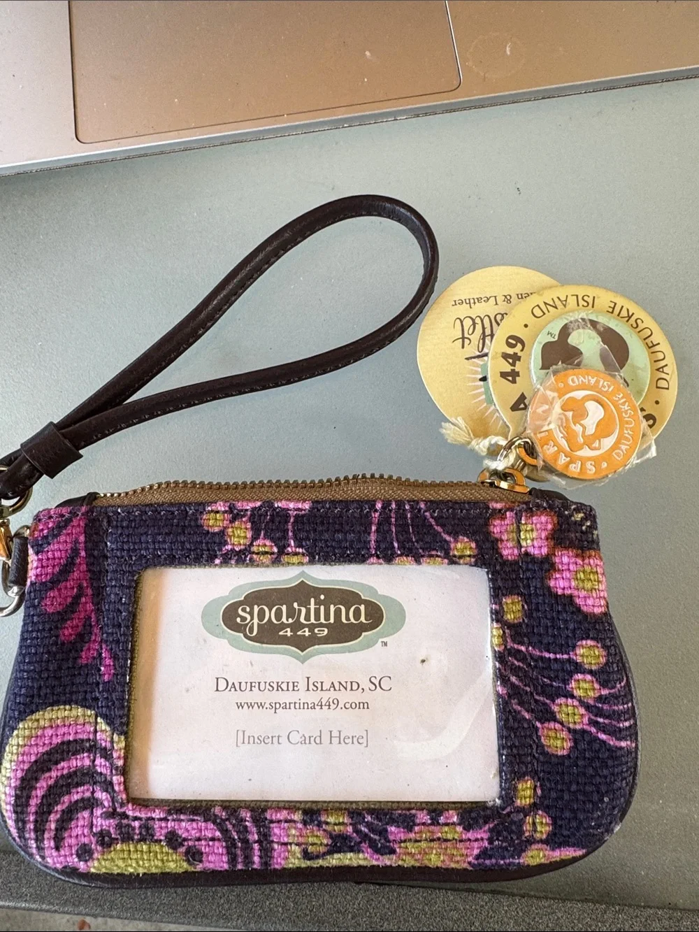 Spartina 449 Navy Floral ID Card Holder with Pink Accents NEW Wristlet